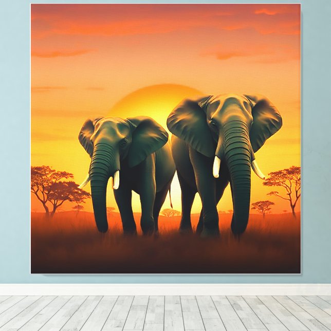 Elefantes na Canvas das planícies africanas. (Insitu(piso de madeira))