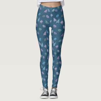 Elefantinhos em Leggings de Redemoinho Azul