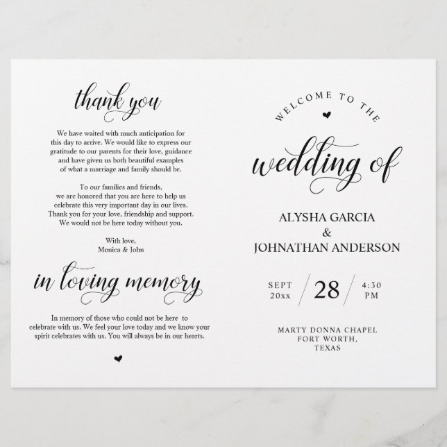 Elegance Classy Wedding Ceremony Foldable Program (Frente)