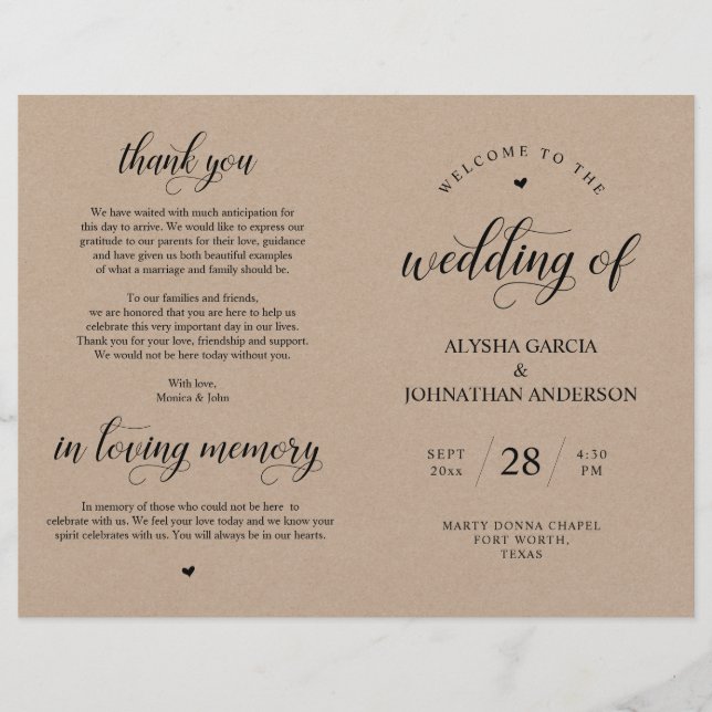Elegance Classy Wedding Ceremony Foldable Program (Frente)