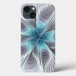 Elegance Modern Blue Cinza White Fractal Art Flowe