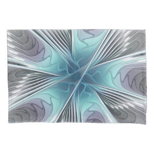 Elegance Modern Blue Cinza White Fractal Art Flowe