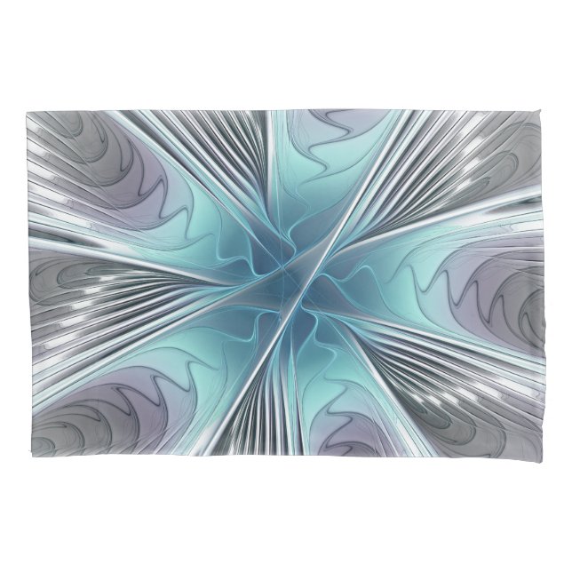 Elegance Modern Blue Cinza White Fractal Art Flowe (Frente)