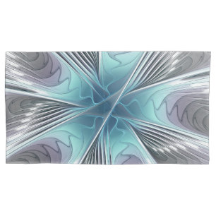Elegância Arte Floral Fractal Azul Cinza Branco Mo