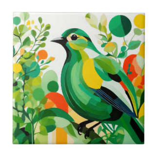 Elegância Aviária, Pássaro Abstrato Verde No Ramal