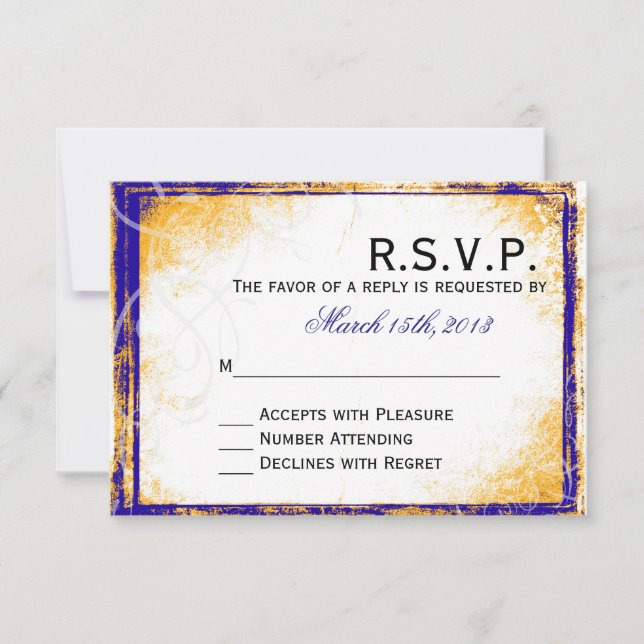 Elegância azul e Dourada - Placa RSVP (Frente)