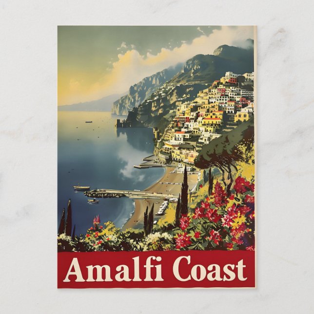 Elegância Costeira: Cartão postal Vintage Amalfi (Frente)