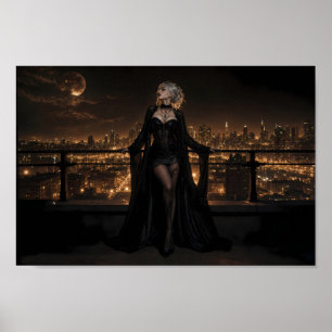 Elegância do Horizonte Gótico ao Luar Arte Poster