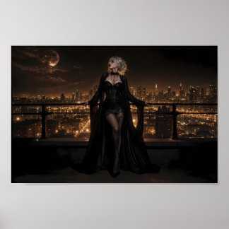 Elegância do Horizonte Gótico ao Luar Arte Poster