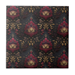 Elegância Dourada de Damasco Borgonha