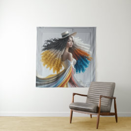 Elegância em Contraste Tapeçaria de Mulher de Cabe