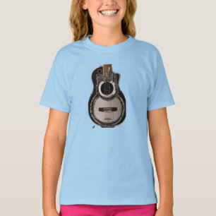 "Elegância em Ebony: Camiseta Impressão de guitarr