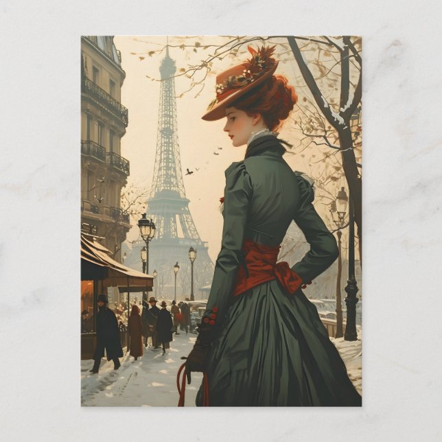 Elegância em Paris: Cartão postal Vintage (Frente)