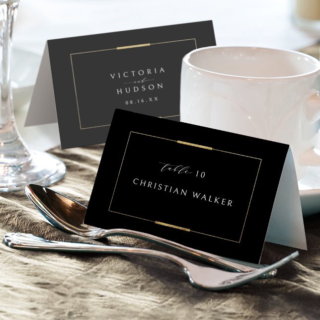 Elegância em Preto Simples Cartão de Mesa Dobrável (Framed Elegance Black Simple Foldable Place Card)