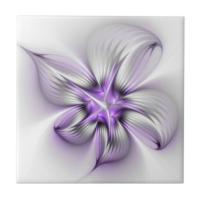 Elegância Floral Arte Fractal Violeta Abstrata Mod (Frente)