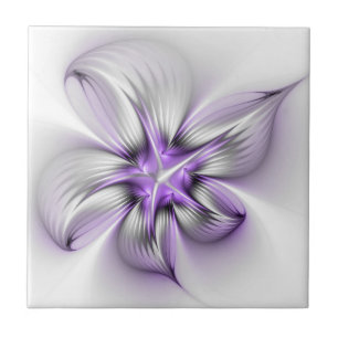 Elegância Floral Arte Fractal Violeta Abstrata Mod