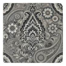 Elegância Floral de Paisley Preta e Cinza