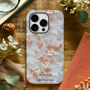 Elegância Floral Embutida em Bege e Branco