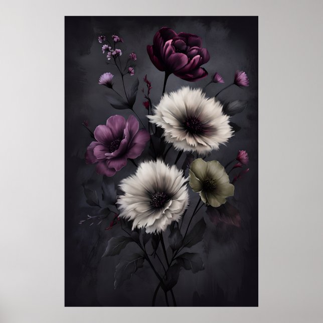 Elegância Floral Escura - Poster de Arte Botânica  (Frente)