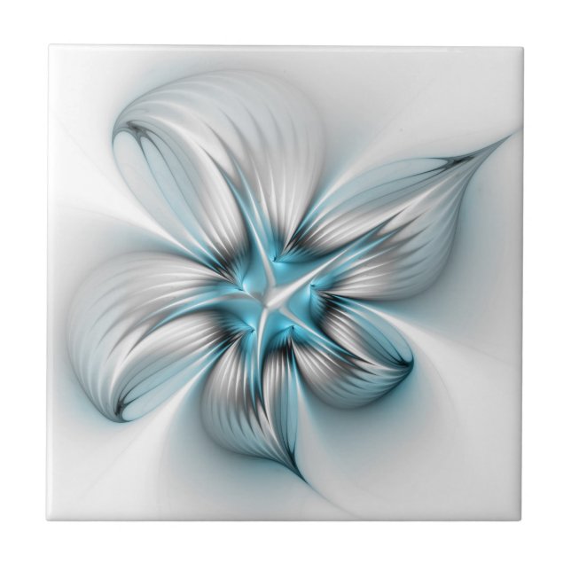 Elegância Floral Moderna Abstrato Azul Arte Fracta (Frente)