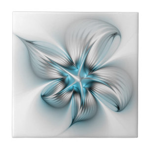 Elegância Floral Moderna Abstrato Azul Arte Fracta