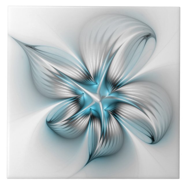 Elegância Floral Moderna Abstrato Azul Arte Fracta (Frente)