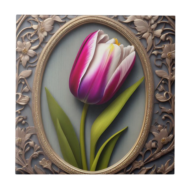 Elegância Fluente: Tulipa Rosa no Design Art Nouve (Frente)