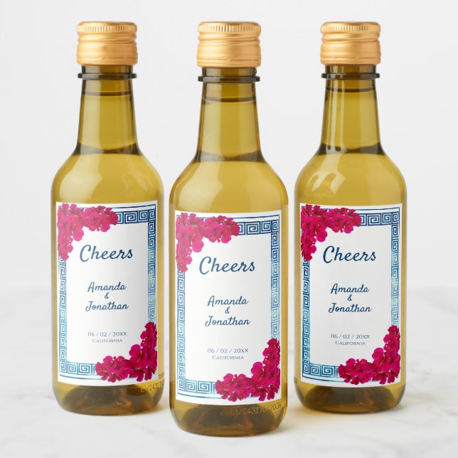 Elegância Grecian de Aquarela + Flores Rosa (Garrafas)