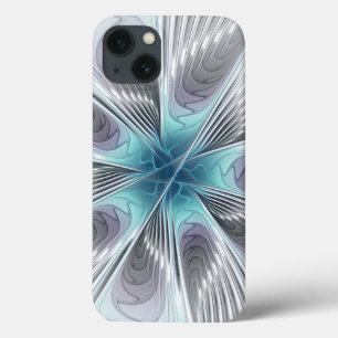 Elegância Moderno Azul Cinza Branco Arte Fractal F