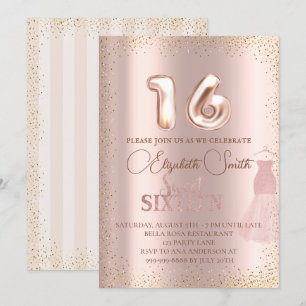 elegância rosa, doce 16 convite