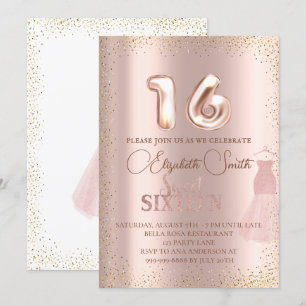 elegância rosa, doce 16 convite