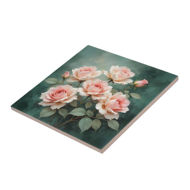 Elegância Rosa Rubor sobre Jade Profundo (Lateral)