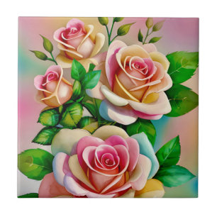 Elegância Rosas Rosa e Amarelo Aquarela Pastel