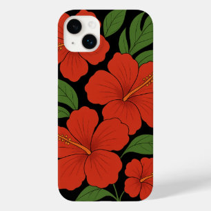 Elegância Tropical Hibisco Vermelho em Preto