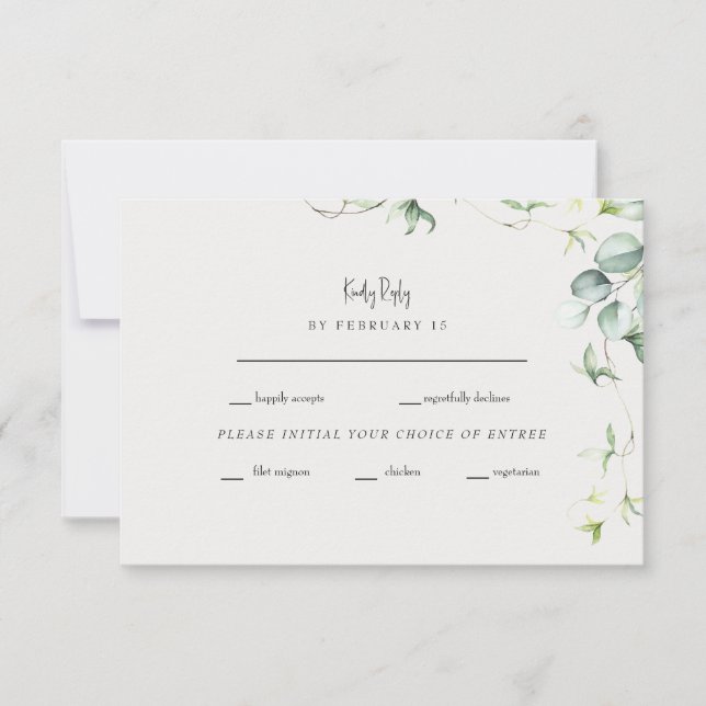 Elegância Verde Creme RSVP Casamento (Frente)