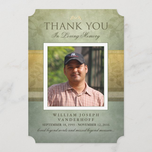 Elegância Verde e Dourada Obrigado Cartão Memorial (Frente)