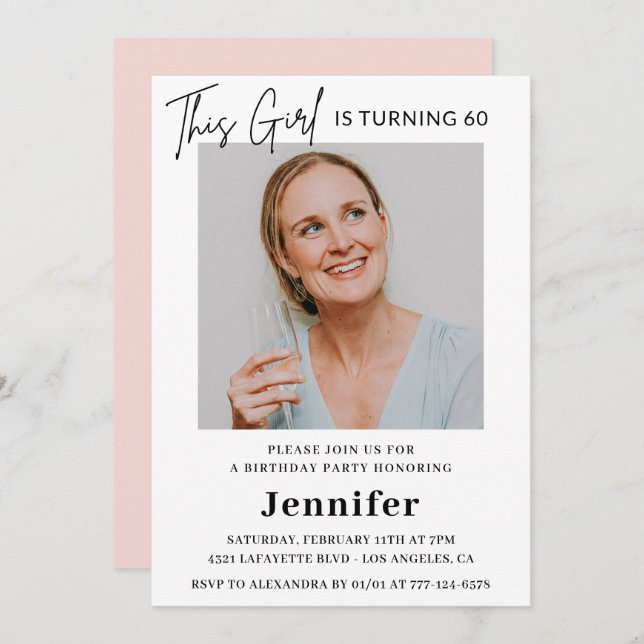 Elegant 60.º convites para o aniversário Photo Mod (Frente/Verso)