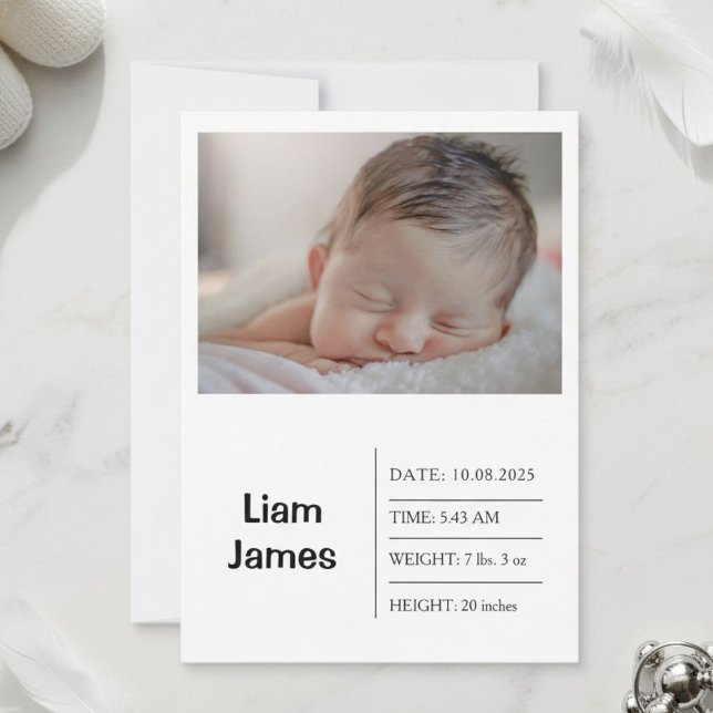  Elegant and Refined Photo Birth Announcement Card (Criador carregado)