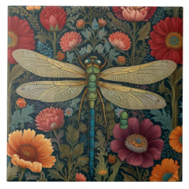 Elegant art nouveau Autumn floral Dragonfly