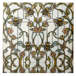 Elegant art nouveau botanical  bee stain glass