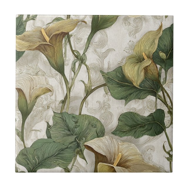 Elegant Art Nouveau Calle Lilies Tiles For Kitchen (Frente)