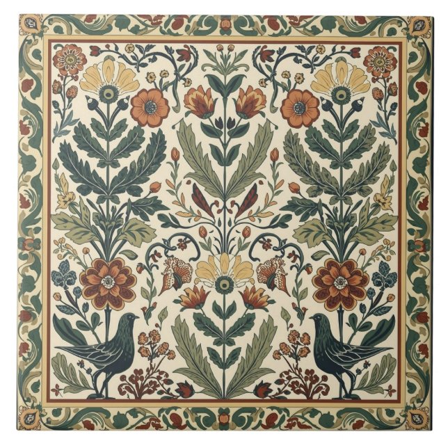 Elegant Art Nouveau Floral Bird Vintage Botanical (Frente)