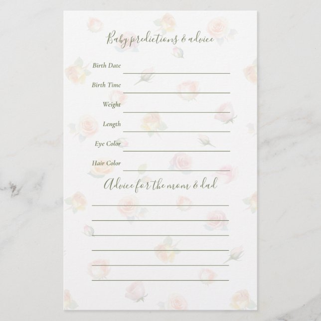 Elegant Baby in Bloom Baby Shower Guessing Game (Frente)