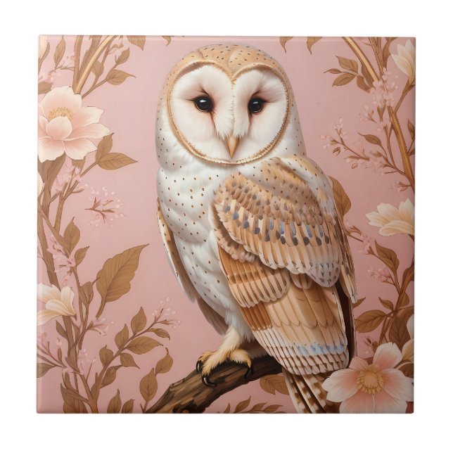 Elegant Barn Owl Pink and Gold Floral  (Frente)