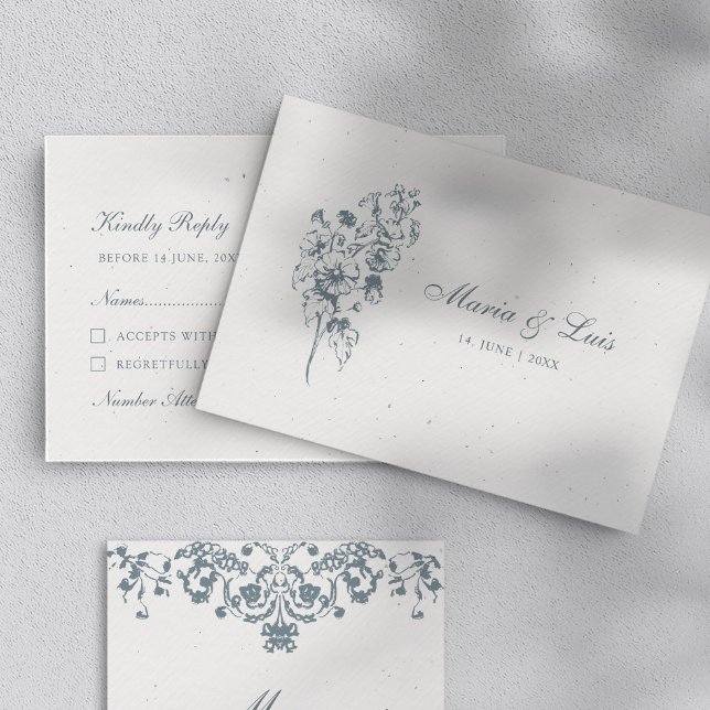 Elegant Baroque Flower Wedding RSVP Card (Criador carregado)