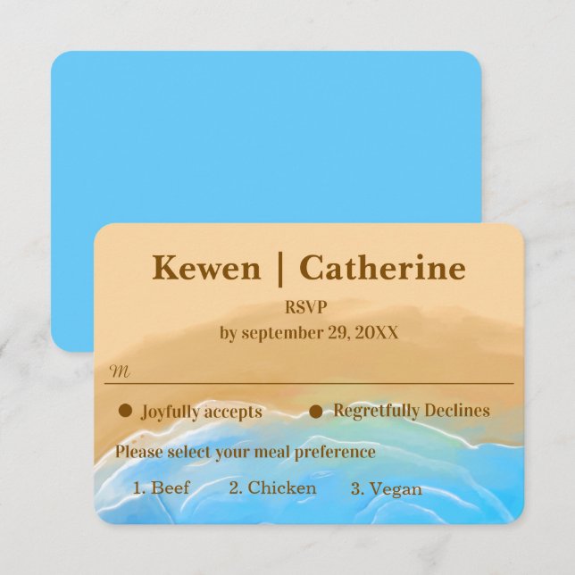 Elegant Beach Watercolor wedding rsvp card (Frente/Verso)