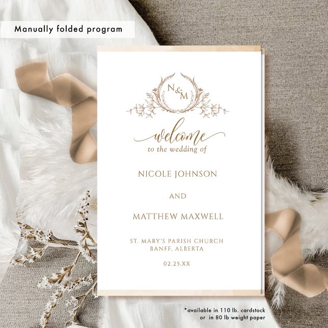 Elegant Beige Foled Wedding Ceremony Program (Criador carregado)