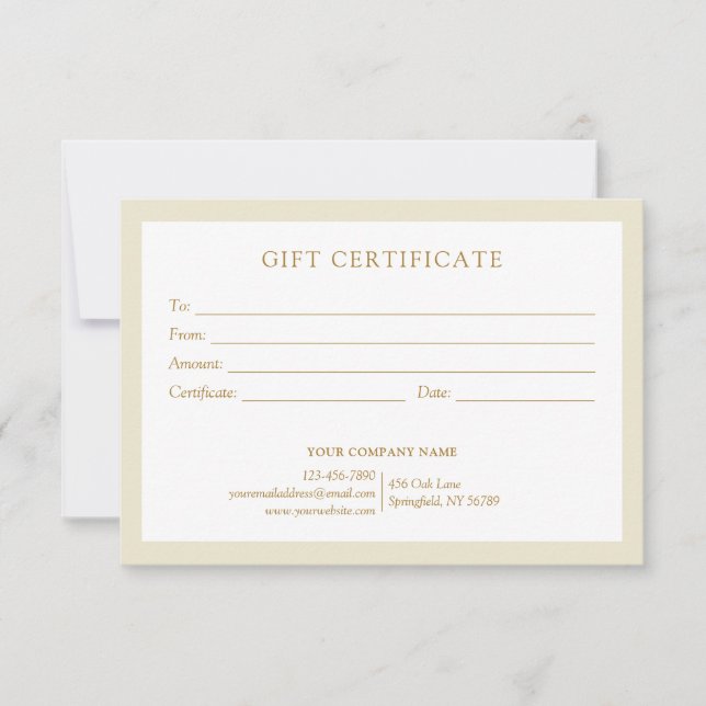 Elegant Beige Gold Business Logo Gift Certificate (Frente)