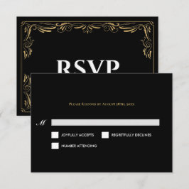 Elegant black and gold Gothic Wedding RSVP Card