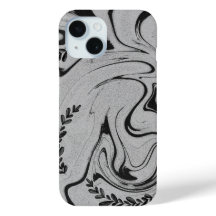 Elegant Black and White Marble Leaf Swirl iPhone 1